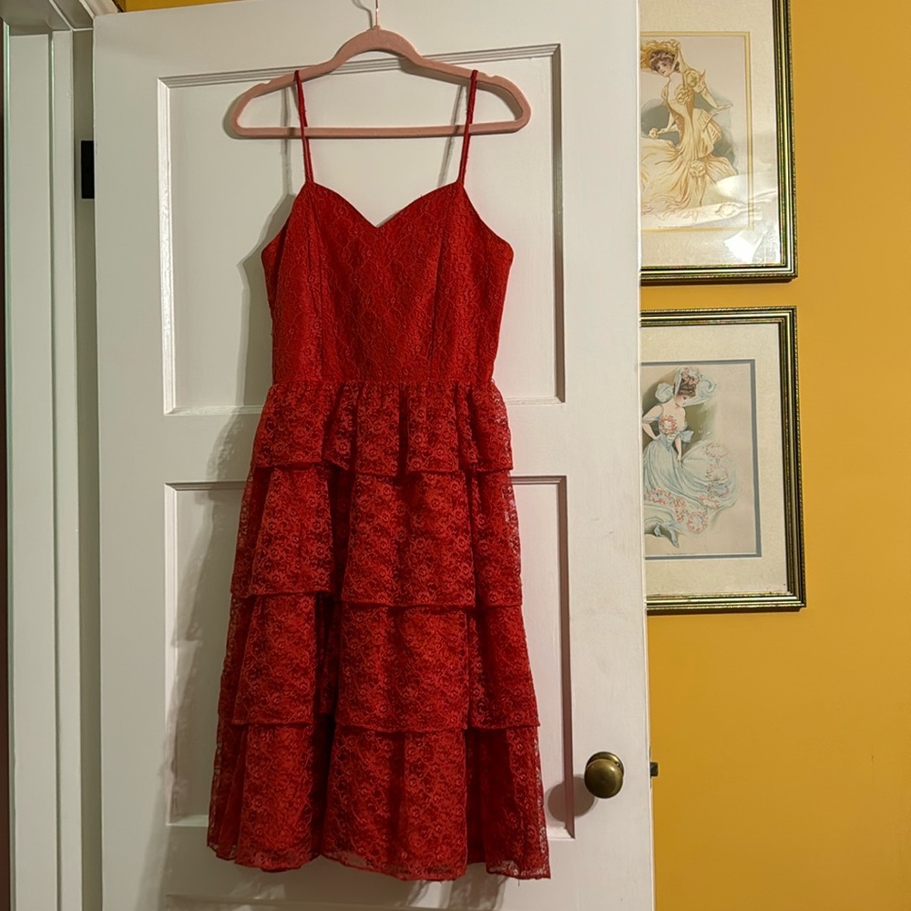 Vintage red tiered lace dress- Beetlejuice